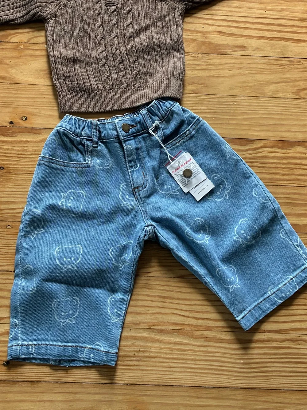 6-12 months Jamie Kay Light Blue Denim jeans with White Bear Print